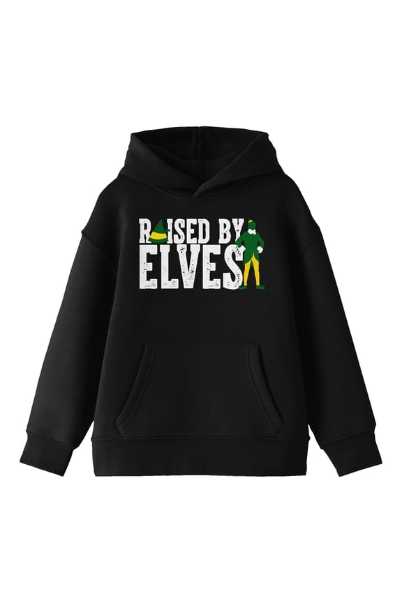 Elf Movie Character Raised By Elves Youth Black Graphic Hoodie-Medium
