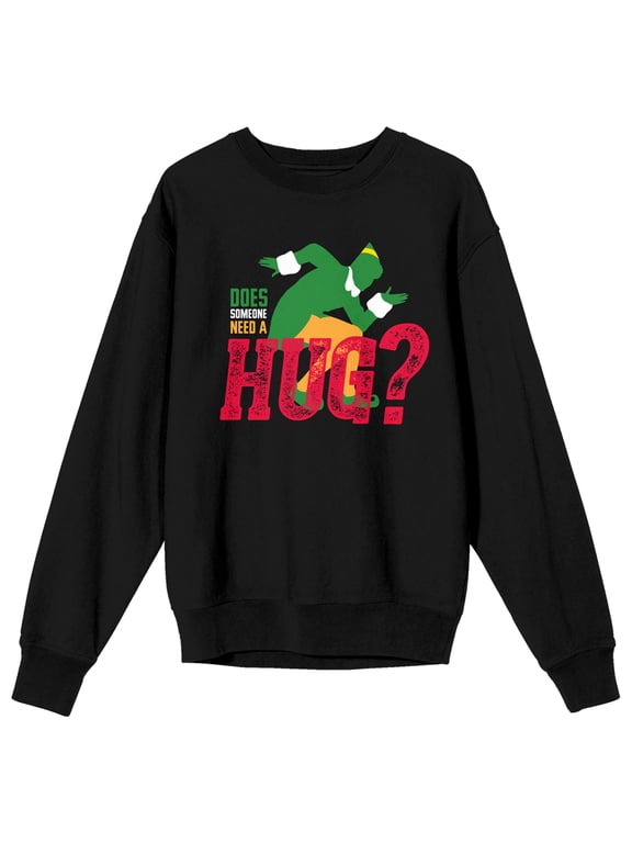 Elf Movie Does Someone Need a Hug? Women's Black Crew Neck Sweatshirt-Medium