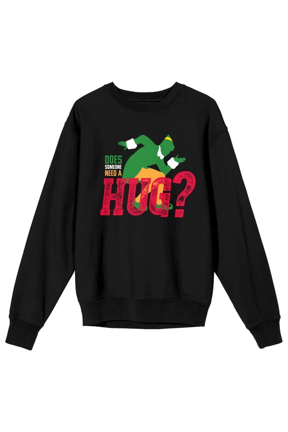 Elf Movie Does Someone Need a Hug? Women's Black Crew Neck Sweatshirt-Medium