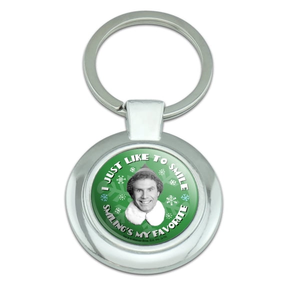 Elf Movie I Just Like to Smile Keychain Classy Round Chrome Plated Metal