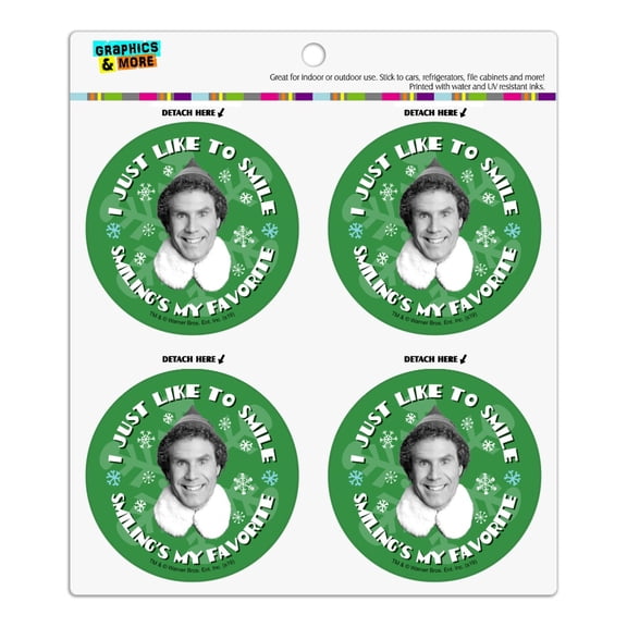 Elf Movie I Just Like to Smile Refrigerator Fridge Locker Vinyl Circle Magnet Set
