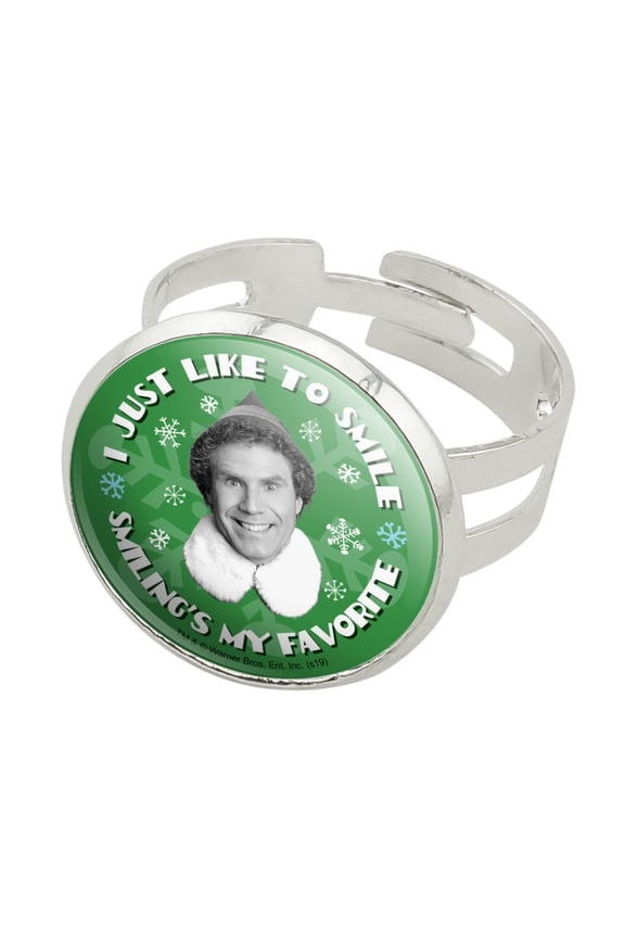 Elf Movie I Just Like to Smile Silver Plated Adjustable Novelty Ring