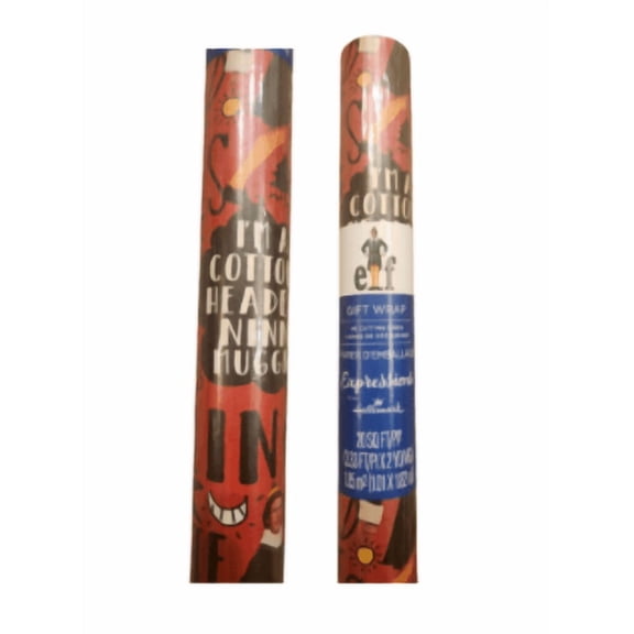 Elf Movie Licensed Holiday Gift Wrap, Cotton-Headed Ninny Muggins Design, 2-Pack Bundle, 30 sq ft Rolls