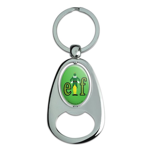 Elf Movie Logo Keychain Chrome Metal Spinning Oval Bottle Opener