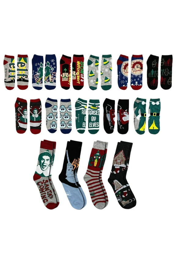 Movie Mens 15 Days of Socks Christmas Holiday Set 4 Pair Crew 11 Low Cut