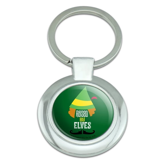 Elf Movie Raised by Elves Keychain Classy Round Chrome Plated Metal