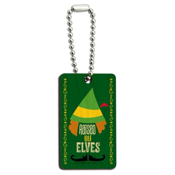 Elf Movie Raised by Elves Wood Wooden Rectangle Keychain Key Ring