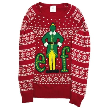 Elf Movie Womens Red Snowflake Print Buddy Christmas Holiday Sweater Large