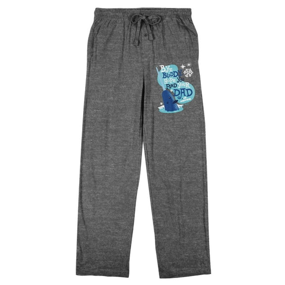Elf Mr. Narwhal "Bye, Buddy, Hope You Find Your Dad" Men's Heather Gray Sleep Pajama Pants-Large