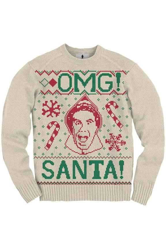 Elf OMG Santa Adult Christmas Crew Sweater, X-Large