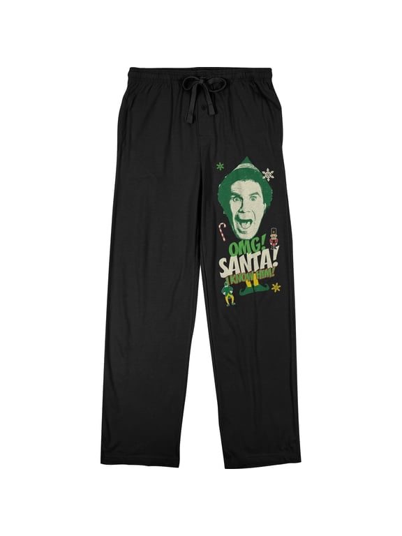 Elf OMG! Santa! I Know Him! Men's Black Graphic Sleep Pajama Pants-Large