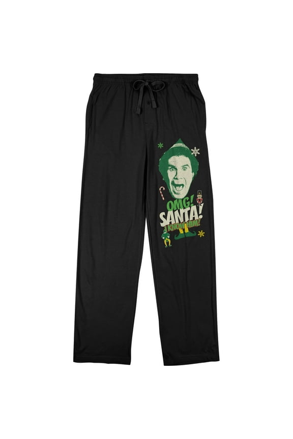 Elf OMG! Santa! I Know Him! Men's Black Graphic Sleep Pajama Pants-Small