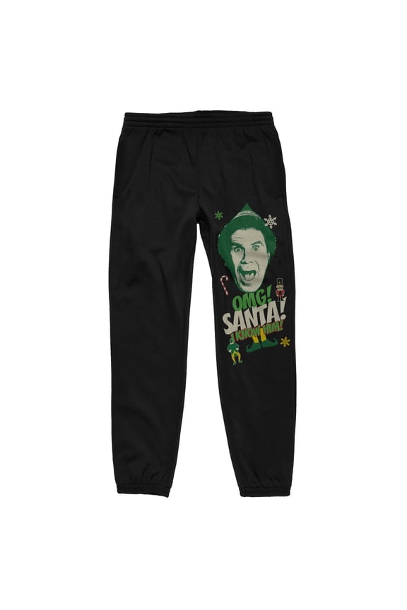 Elf OMG! Santa! I Know Him! Men's Black Graphic Sweatpants-Medium