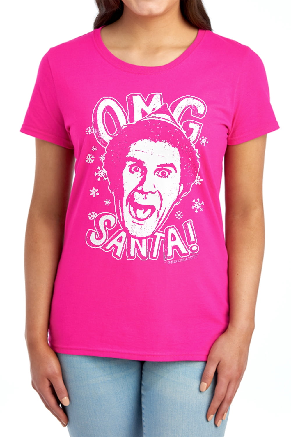 Elf OMG Santa Women's T Shirt, Hot Pink, X-Large