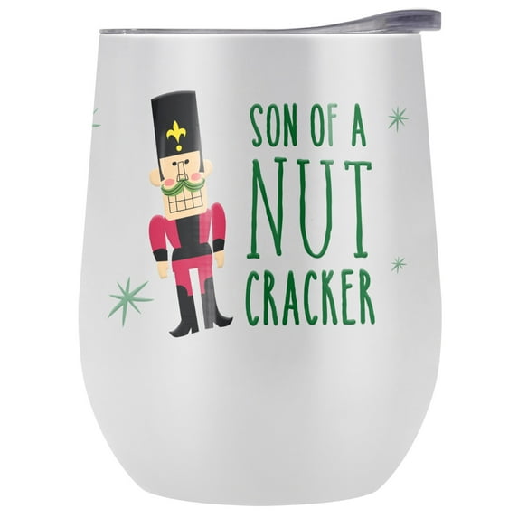 Elf Official Son Of A Nut Cracker 12 oz Stemless Tumbler, Stainless Steel Travel Cup|Lake Tumbler|Insulated with Leak Resistant Slide-Lock Lid