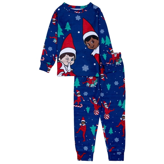 Elf On The Shelf Girls Holiday Long Sleeve Top and Pants Snug Fit Pajama Set, 2-Piece, Sizes 4-10