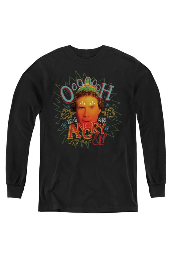 Elf Oooooh He'S An Angry Elf Kids Long Sleeve T Shirt (Large) for Youth Boys and Girls, Black