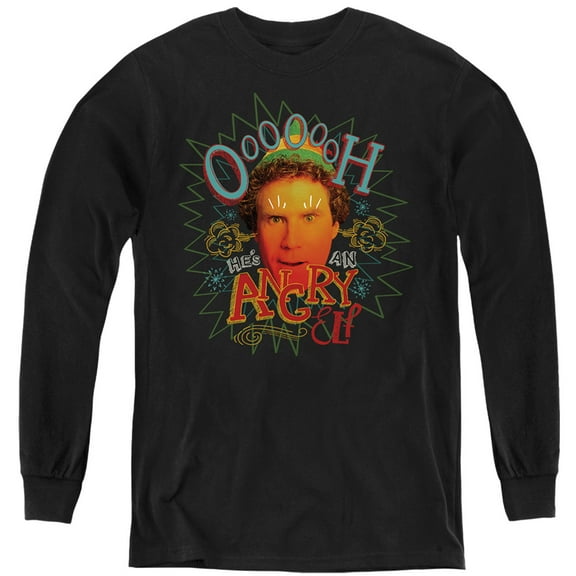 Elf Oooooh He'S An Angry Elf Kids Long Sleeve T Shirt (Large) for Youth Boys and Girls, Black