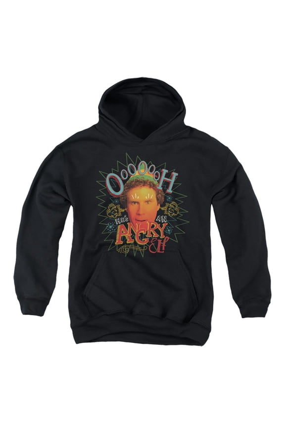 Elf Oooooh He'S An Angry Elf Kids Pull-Over Hoodie (Medium) for Youth Boys and Girls, Black