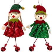Elf Ornaments   Set of 2 Jingle Bell Elves Christmas Tree Holiday Decorations