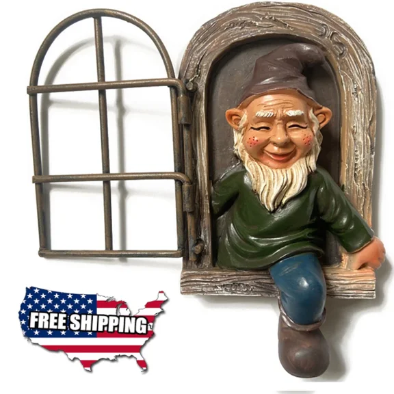 Elf Out Of The Window Garden Gnome Tree Hugger Funny Gnome Statue Decor Figurine