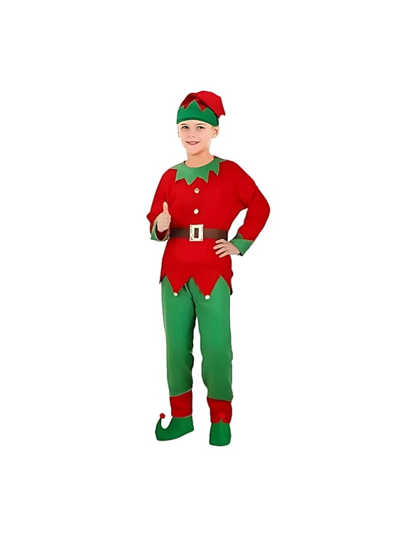 Elf Outfit Boy Long Sleeve Top Pants Hat Set Festive Dress Outfit XL Christmas Outfit Boy