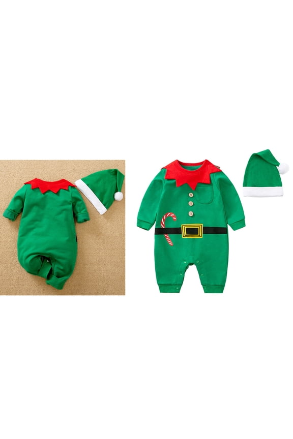 Elf Outfit Long Sleeve Romper Jumpsuit Christmas Baby Clothes Festive Dress Outfit 6-9 Months