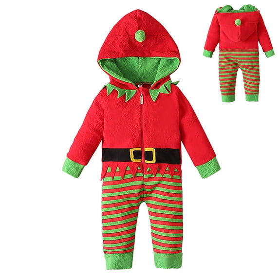 Elf Outfit Toddler Long Sleeve Elf Hooded Rompers Jumpsuits Festive Dress Outfit Babys First Christmas Outfit Girl 3-6 Months