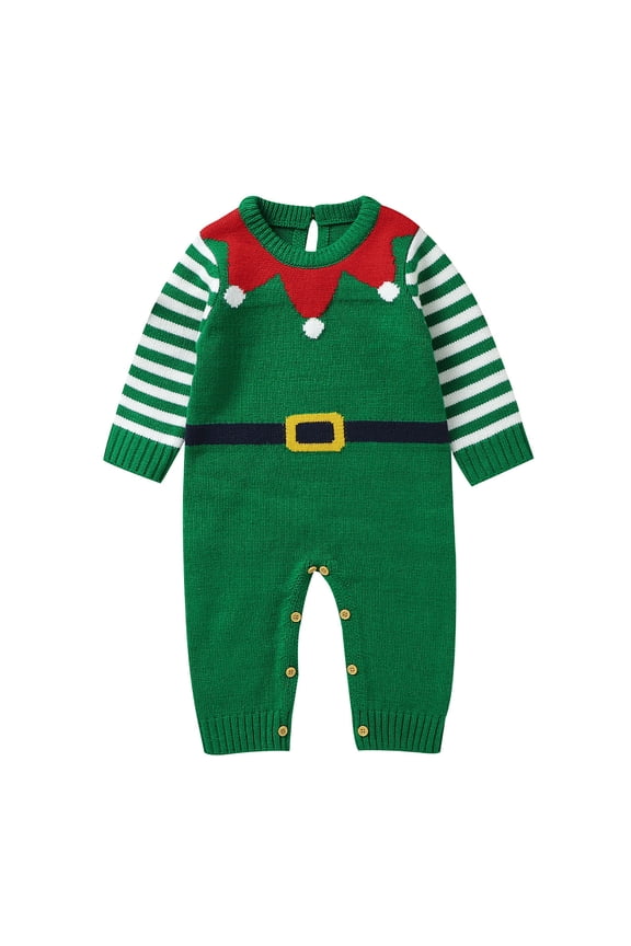Elf Outfit for Baby Boy Long Sleeve Elf Sweater Rompers Jumpsuits Party Outfit Baby Christmas Clothes 0-3 Months
