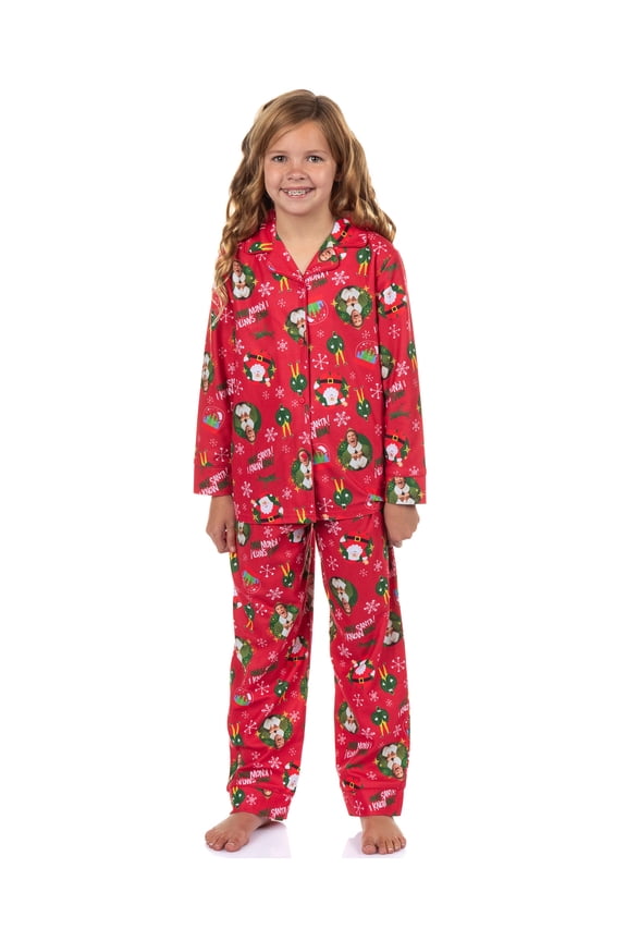 Elf Pajamas Kids I Know Him Coat Front 2-Piece Flannel Lounge Sleep Set