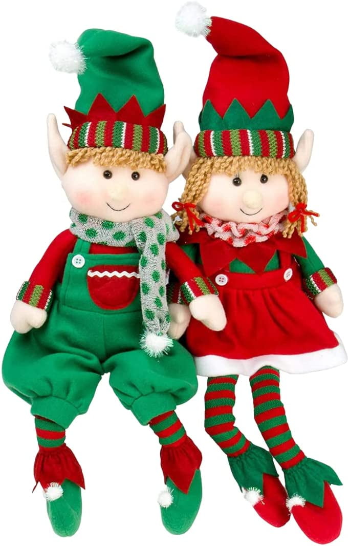 HomeTimes Elf Plush Christmas Dolls, Set of 2, 18
