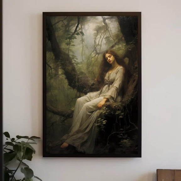 Elf Princess Fantasy Canvas Art - Mythological Fairy Wall Decor - Forest Fairy Fantasy Figure Artwork - Framed Print - Canvas Decor, Unframed Canvas Size 8x12