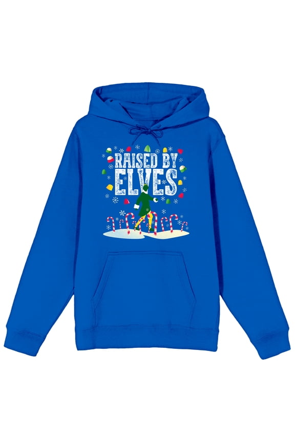 Elf Raised By Elves Long Sleeve Royal Blue Men's Hooded Sweatshirt-Large