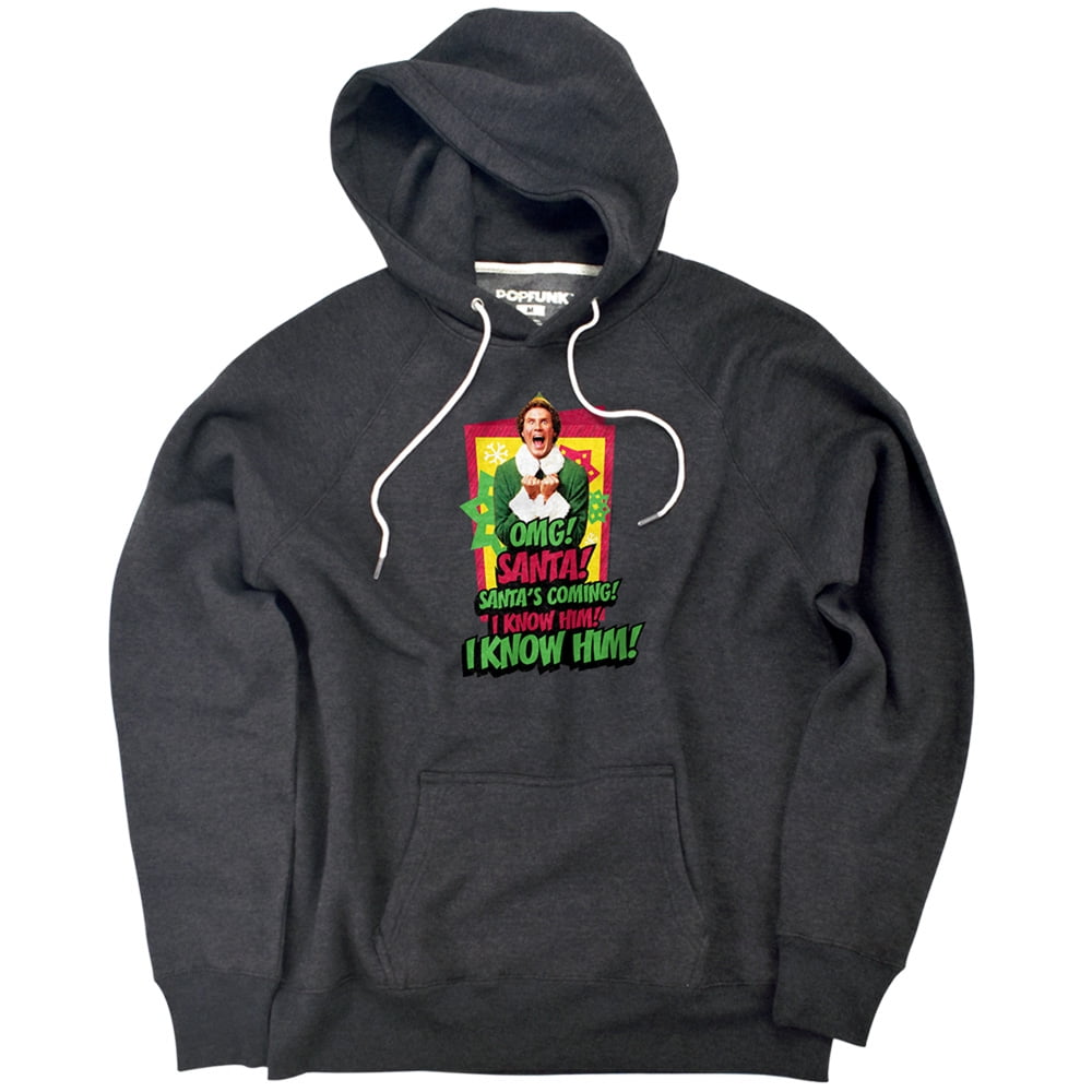 Elf Santa's Coming! I Know Him! Unisex Adult Slim Fit Pull-Over Heather Hoodie, Charcoal, Small