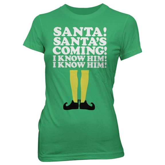 Elf Santa's Coming Women's Christmas Movie T-Shirt Officially Licensed