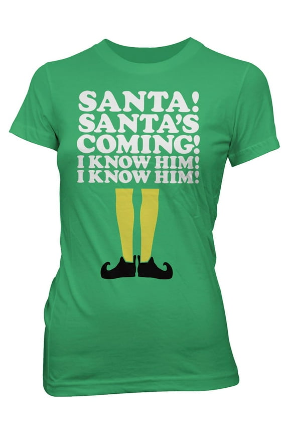 Elf Santa's Coming Women's Christmas Movie T-Shirt Officially Licensed