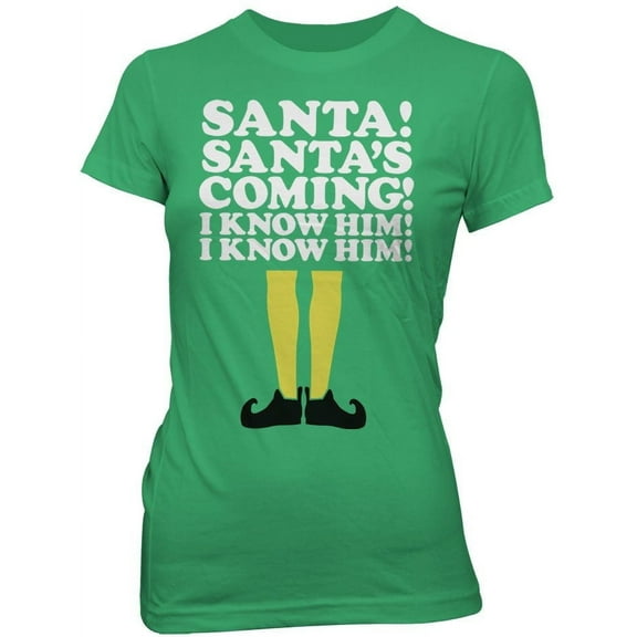 Elf Santa's Coming Women's Christmas Movie T-Shirt XL Kelly
