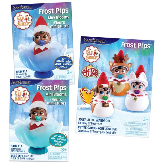 The Elf on the Shelf Frost Pips Dark Tone Boy & Girl Baby Elf Dolls with Elf Pets Costume Set, Arctic Fox, Reindeer and Saint Bernard Outfits, Ages 3+