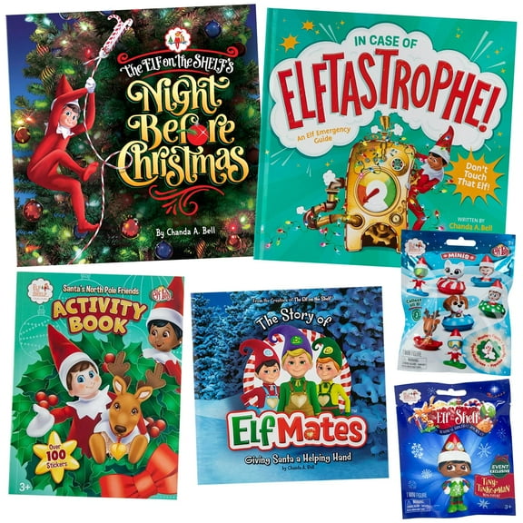 The Elf on the Shelf - Night Before Christmas, In Case of Elftastrophe, Santa's North Pole Activity Book, Elf Mate Story Collection, Series 3 Mystery Mini and Tiny Tinkerman Figure