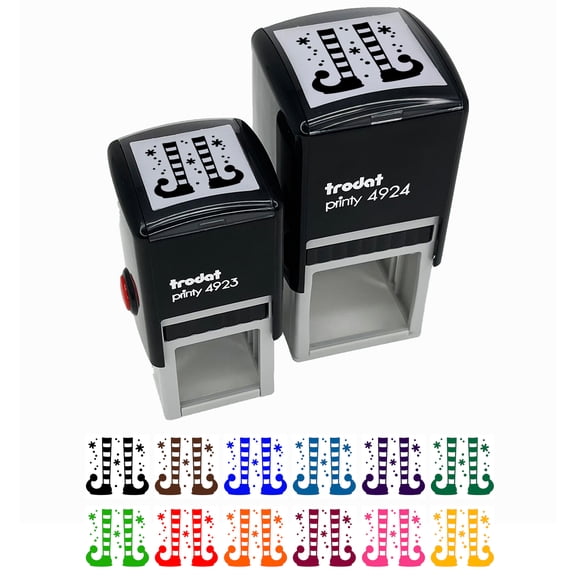 Elf Shoes and Stockings Christmas Self-Inking Rubber Stamp Ink Stamper - Green Ink - Small 1 Inch
