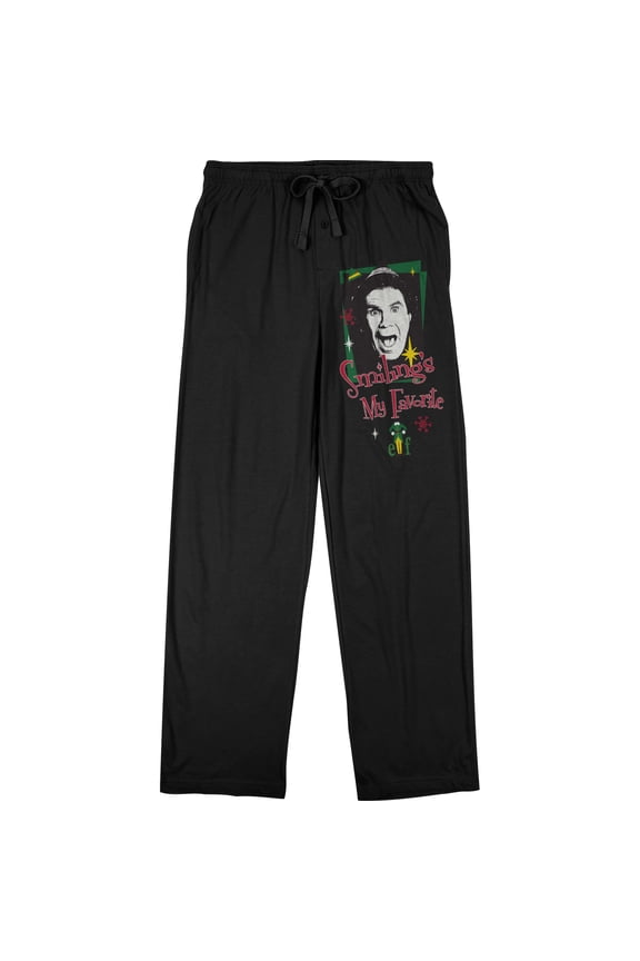Elf Smiling Is My Favorite Men's Black Drawstring Sleep Pajama Pants -Large