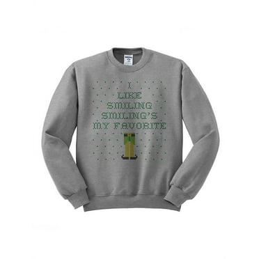 Elf Smiling's My Favorite Ugly Christmas Sweatshirt Large Grey