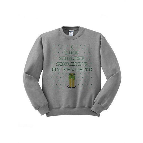 Elf Smiling's My Favorite Ugly Christmas Sweatshirt Large Grey