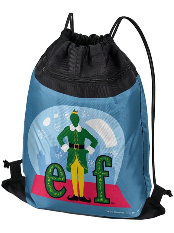 Elf Snow Globed Drawstring Backpack Sports Bag Sackpack 17" x 13", Perfect for Gym, Yoga or Practice