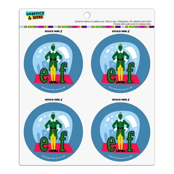 Elf Snow Globed Refrigerator Fridge Locker Vinyl Circle Magnet Set