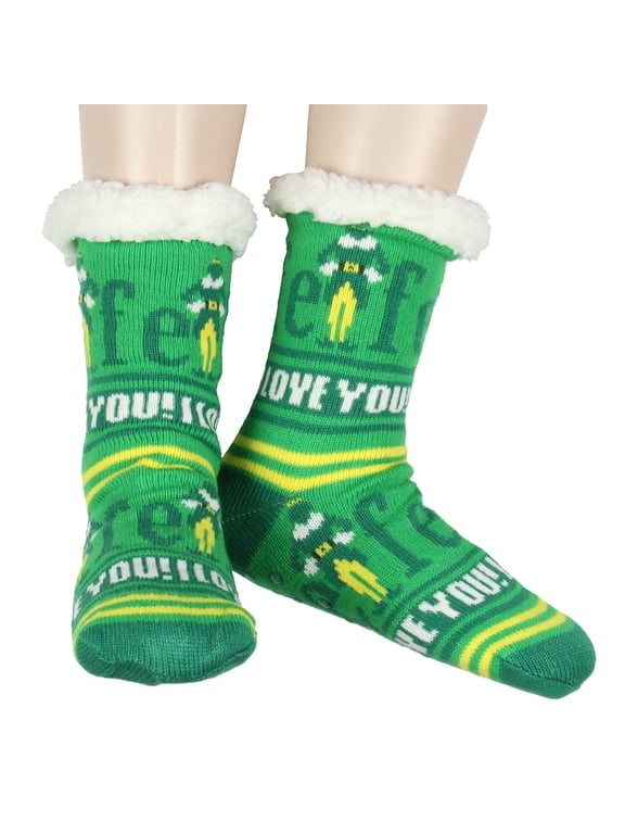 Socks I Love You Fair Isle Sweater Knit Faux Shearling Lined Adult No-Slip Slipper Socks for Men and Women