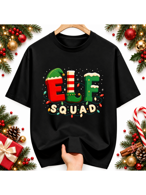 Elf Squad Christmas Holiday Unisex T-Shirt, 3D Letter Family Group Matching Design
