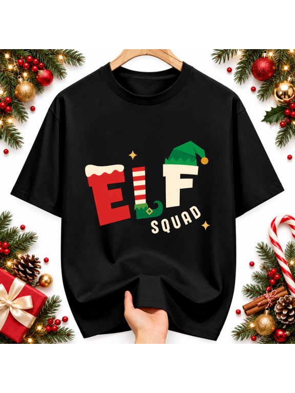 Elf Squad Christmas Holiday Unisex T-Shirt, Minimalist Letter Family Matching Design