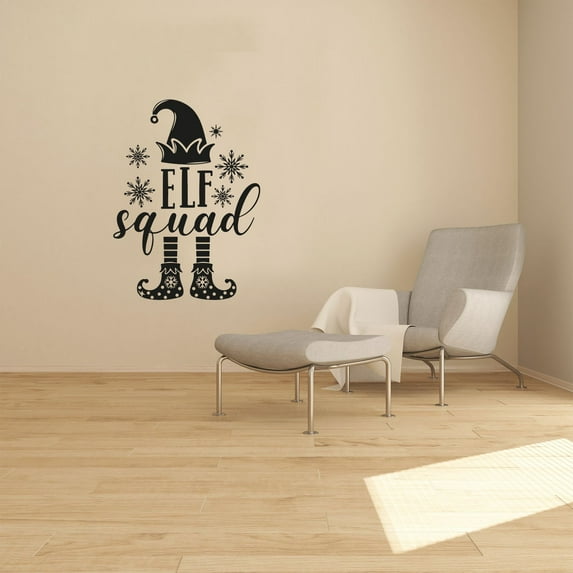 Elf Squad Christmas Quote Santa Elves Elfs Holiday Seasons Merry Christmas Santa Claus Quotes Vinyl Design Wall Sticker Art Decal Boys Girls Room Bedroom Decors Stickers Decoration Size (30x22 inch)