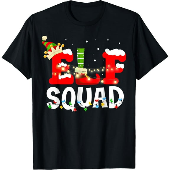 Elf Squad Funny Family Christmas Matching Light Santa Xmas T-Shirt